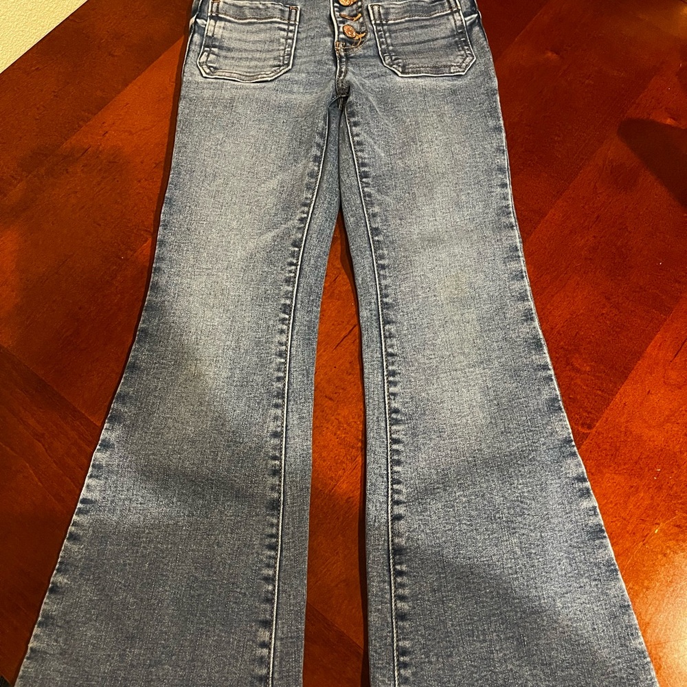 Celebrity Pink Blue Flared Jeans Retro Style